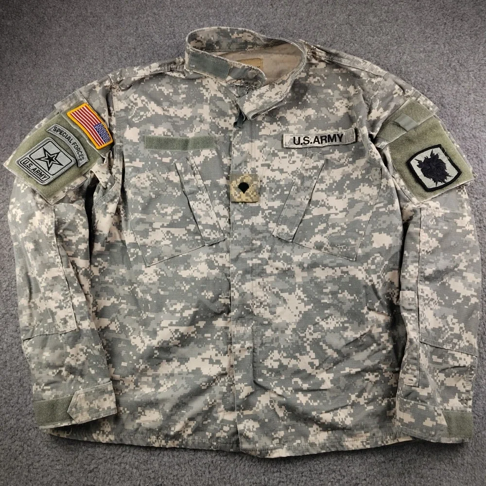 US Army ACU Digital Camo Combat Jacket Uniform Coat Mens Large Special Forces